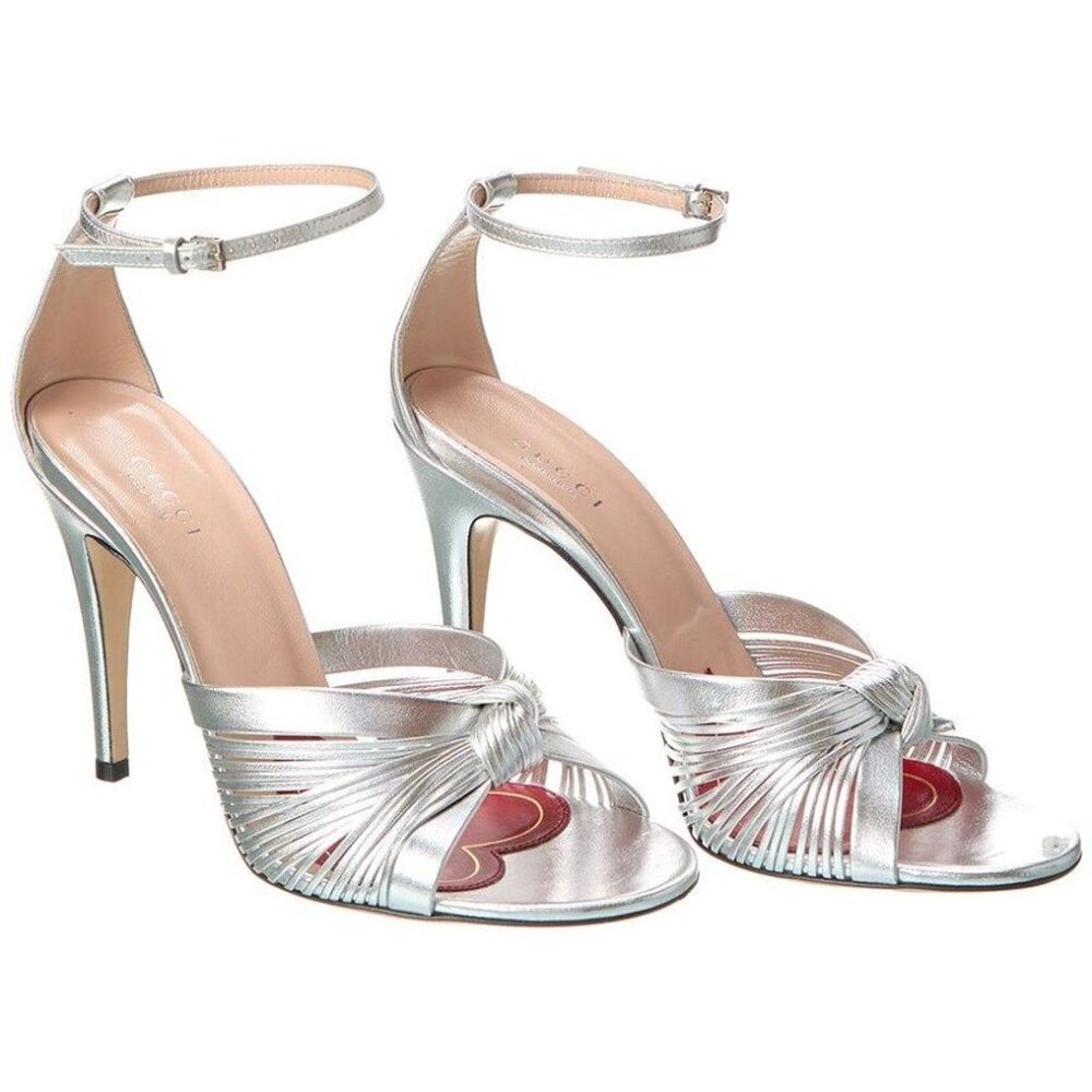 Gucci Crawford Silver Metallic Heels Sz 38.5/8.5